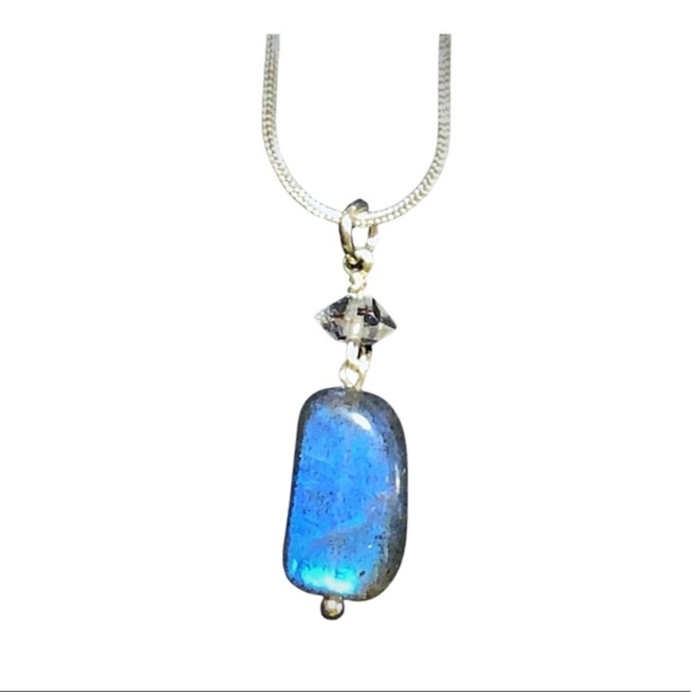 Hand Made Labradorite Diamond Charm Necklace - Picture 6 of 6